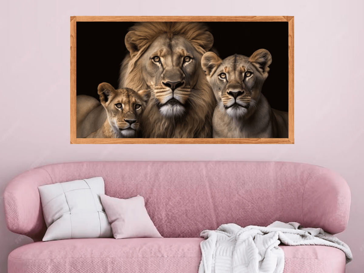 Majestic Lion Family Wall Art – Strength, Unity & Royal Elegance - Memories InsiteLOIN FAMILY WALL FRAME -LIGHT BROWN / 20*20 INCH